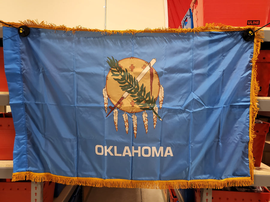 STATE OF OKLAHOMA NYLON FLAG WITH POLE-HEM & FRINGES