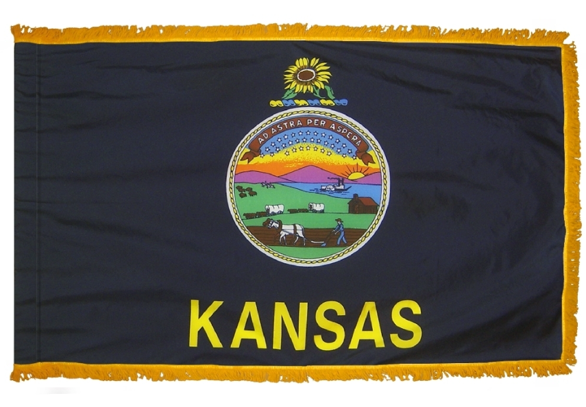 STATE OF KANSAS NYLON FLAG WITH POLE-HEM & FRINGES