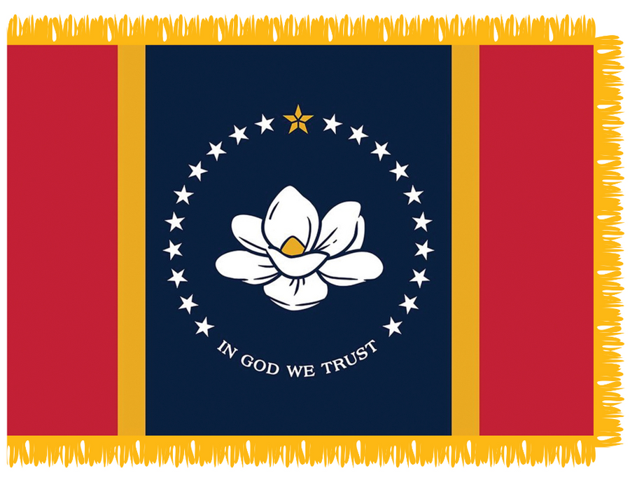 STATE OF MISSISSIPPI NYLON FLAG WITH POLE-HEM & FRINGES