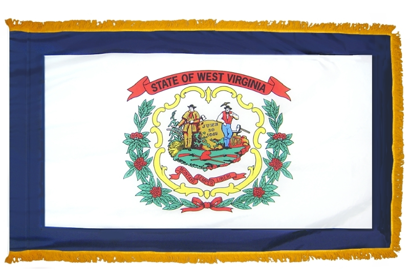STATE OF WEST VIRGINIA NYLON FLAG WITH POLE-HEM & FRINGES