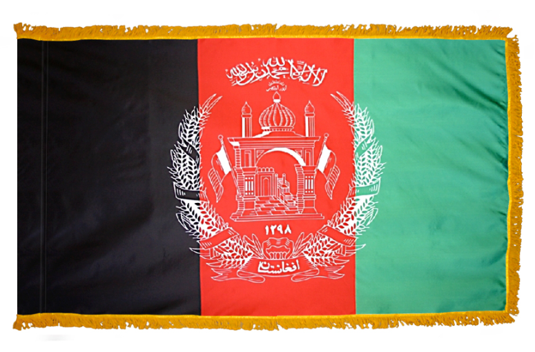 AFGHANISTAN NYLON FLAG WITH POLE-HEM & FRINGES