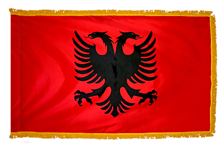 ALBANIA NYLON FLAG WITH POLE-HEM & FRINGES