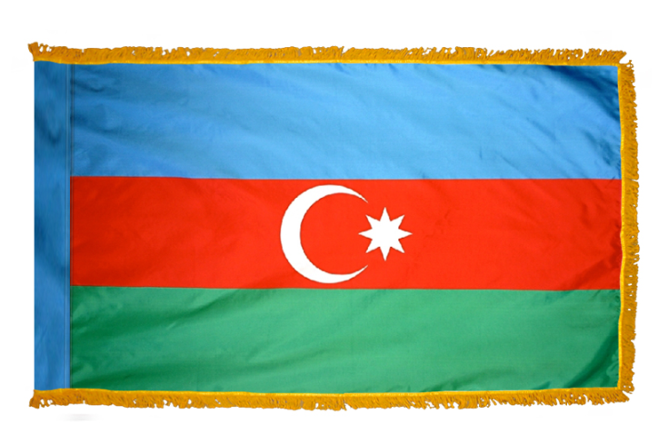 AZERBAIJAN NYLON FLAG WITH POLE-HEM & FRINGES