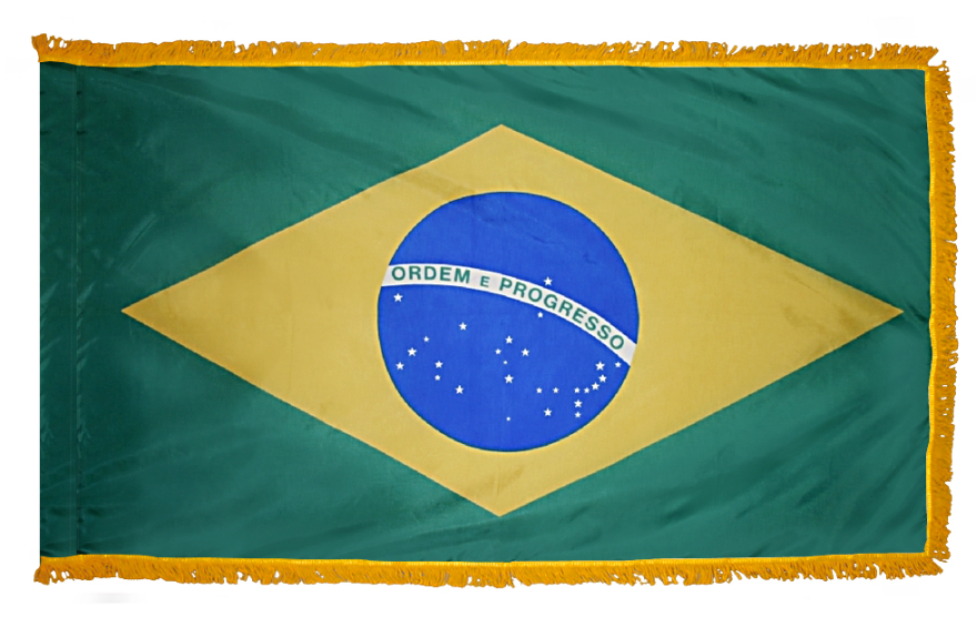 BRAZIL NYLON FLAG WITH POLE-HEM & FRINGES