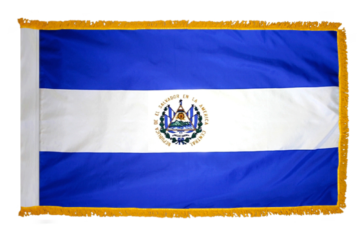 EL SALVADOR NYLON FLAG WITH POLE-HEM & FRINGES