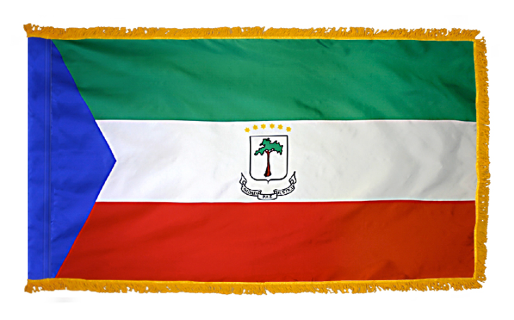 EQUATORIAL GUINEA NYLON FLAG WITH POLE-HEM & FRINGES
