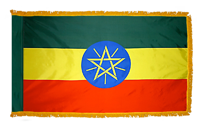 ETHIOPIA NYLON FLAG WITH POLE-HEM & FRINGES