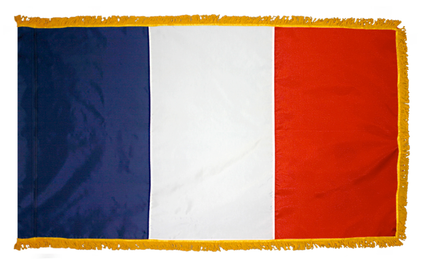 FRANCE NYLON FLAG WITH POLE-HEM & FRINGES