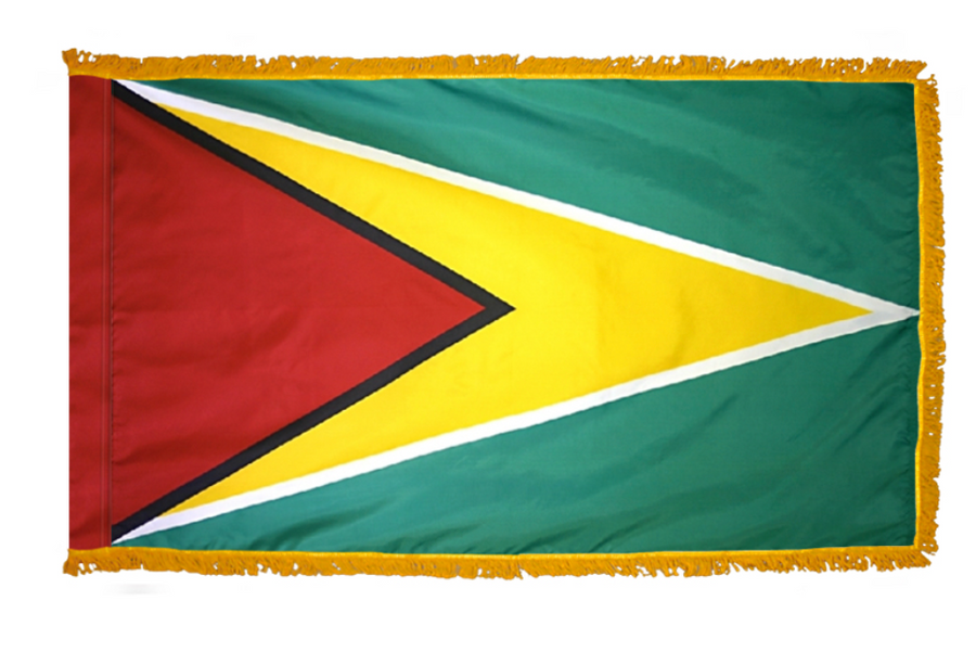 GUYANA NYLON FLAG WITH POLE-HEM & FRINGES