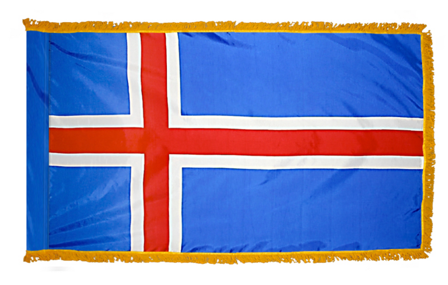 ICELAND NYLON FLAG WITH POLE-HEM & FRINGES