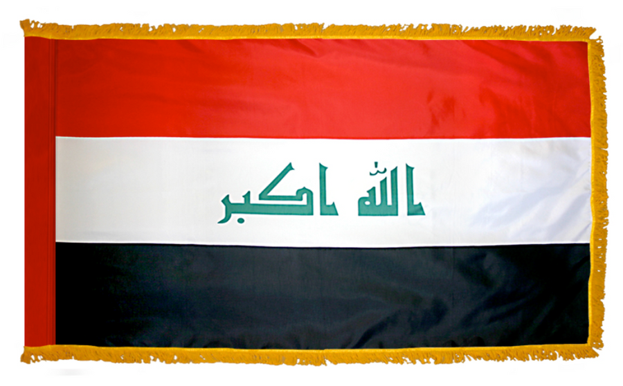 IRAQ NYLON FLAG WITH POLE-HEM & FRINGES