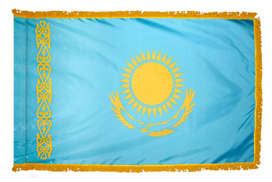 KAZAKHSTAN NYLON FLAG WITH POLE-HEM & FRINGES