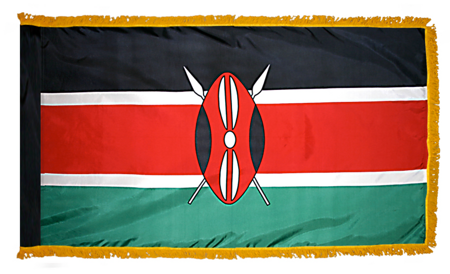 KENYA NYLON FLAG WITH POLE-HEM & FRINGES