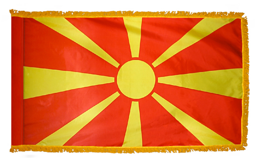 MACEDONIA NYLON FLAG WITH POLE-HEM & FRINGES