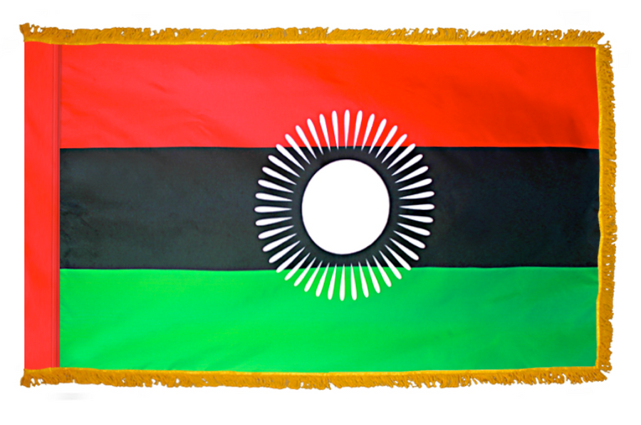 MALAWI NYLON FLAG WITH POLE-HEM & FRINGES