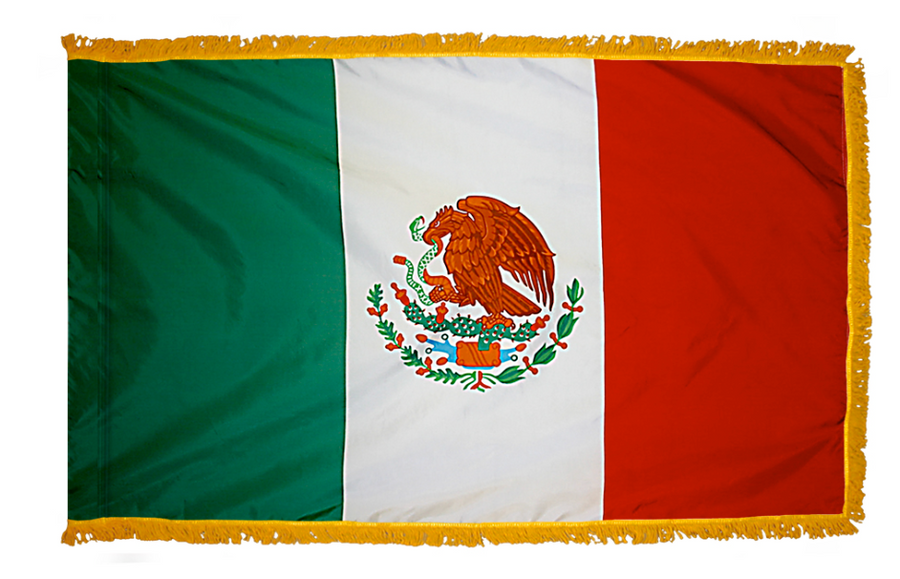 MEXICO NYLON FLAG WITH POLE-HEM & FRINGES