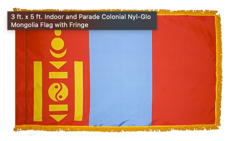 MONGOLIA NYLON FLAG WITH POLE-HEM & FRINGES
