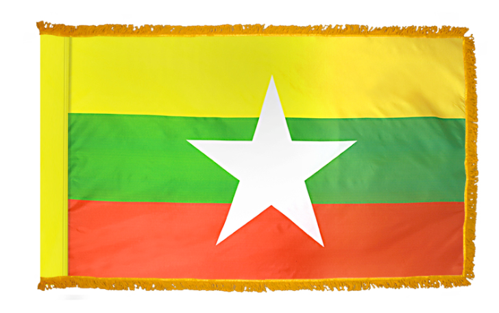 MYANMAR NYLON FLAG WITH POLE-HEM & FRINGES
