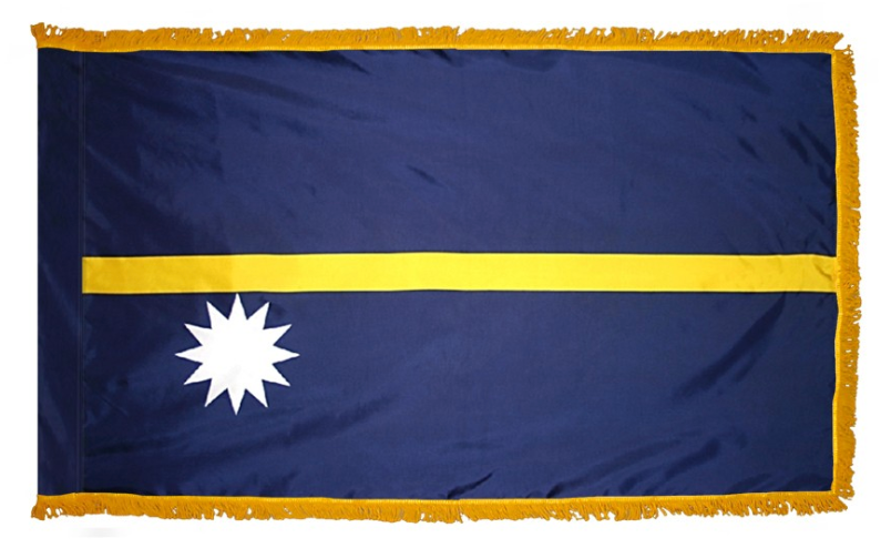 NAURU NYLON FLAG WITH POLE-HEM & FRINGES