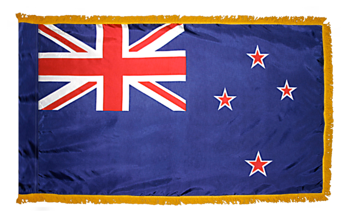 NEW ZEALAND NYLON FLAG WITH POLE-HEM & FRINGES