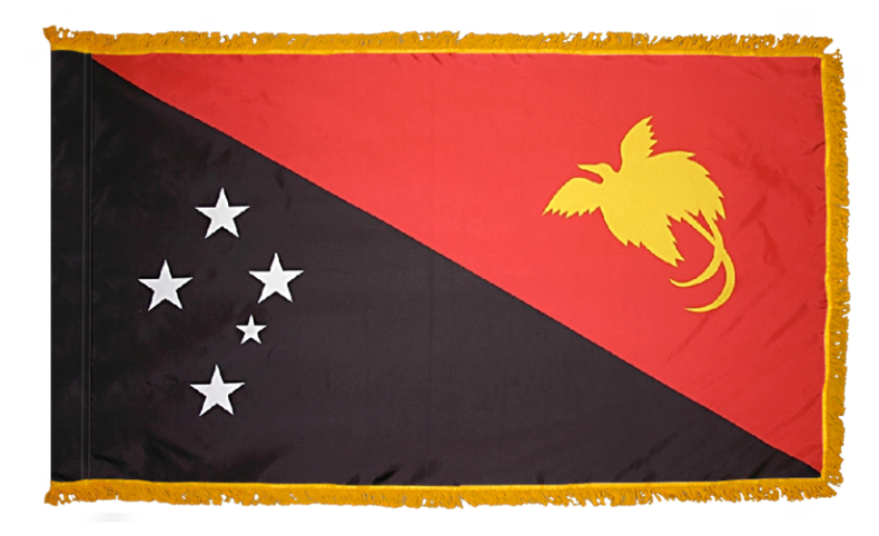 PAPAU-NEW GUINEA NYLON FLAG WITH POLE-HEM & FRINGES
