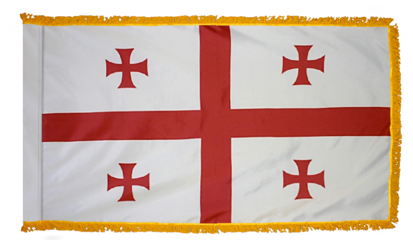 REPUBLIC OF GEORGIA NYLON FLAG WITH POLE-HEM & FRINGES