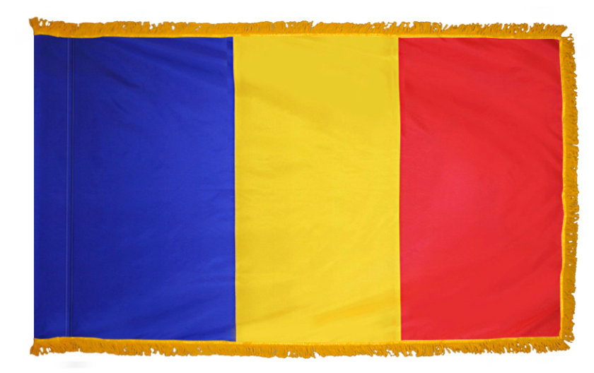 ROMANIA NYLON FLAG WITH POLE-HEM & FRINGES