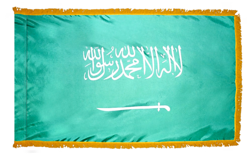 SAUDI ARABIA NYLON FLAG WITH POLE-HEM & FRINGES