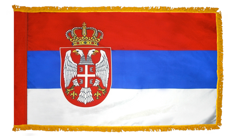 SERBIA NYLON FLAG WITH POLE-HEM & FRINGES