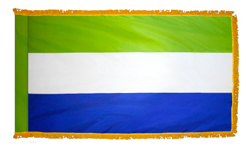 SIERRA LEONE NYLON FLAG WITH POLE-HEM & FRINGES