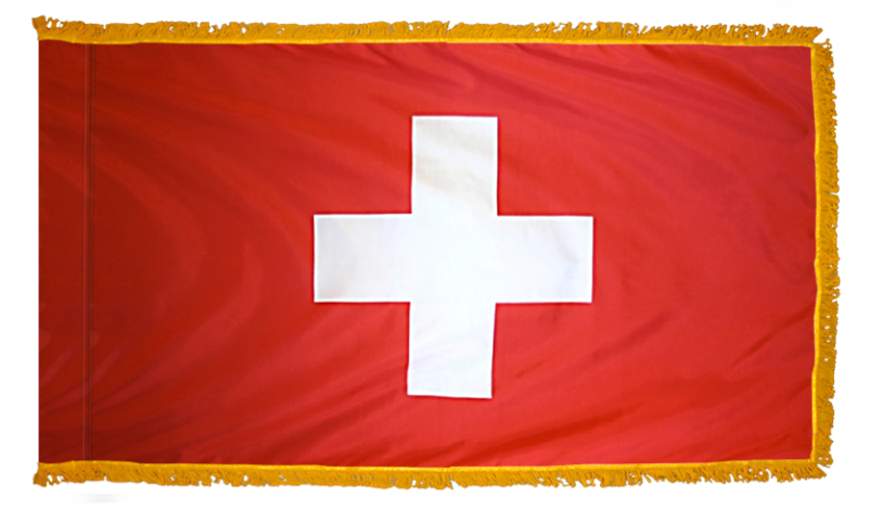 SWITZERLAND NYLON FLAG WITH POLE-HEM & FRINGES