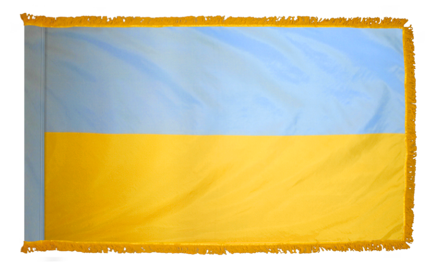 UKRAINE NYLON FLAG WITH POLE-HEM & FRINGES