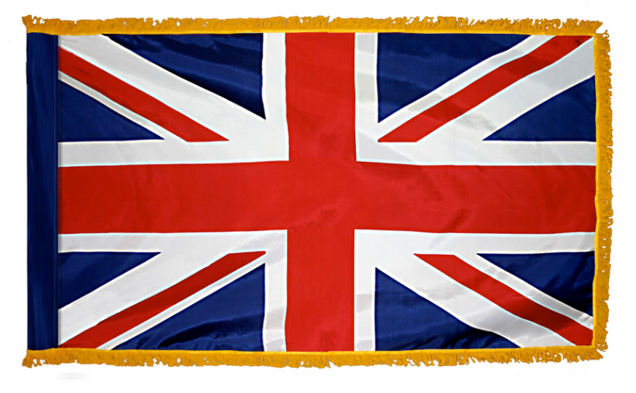 UNITED KINGDOM NYLON FLAG WITH POLE-HEM & FRINGES