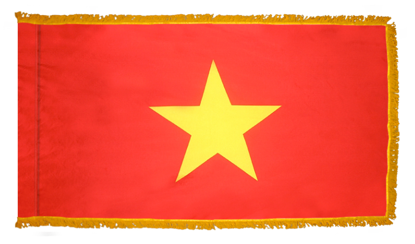 VIETNAM NYLON FLAG WITH POLE-HEM & FRINGES
