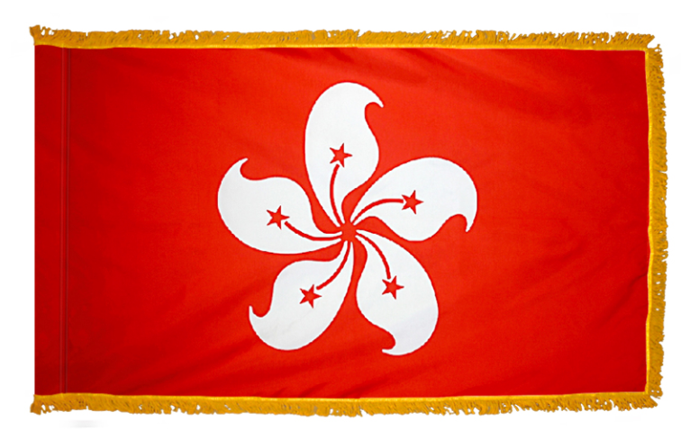 HONG KONG NYLON FLAG WITH POLE-HEM & FRINGES