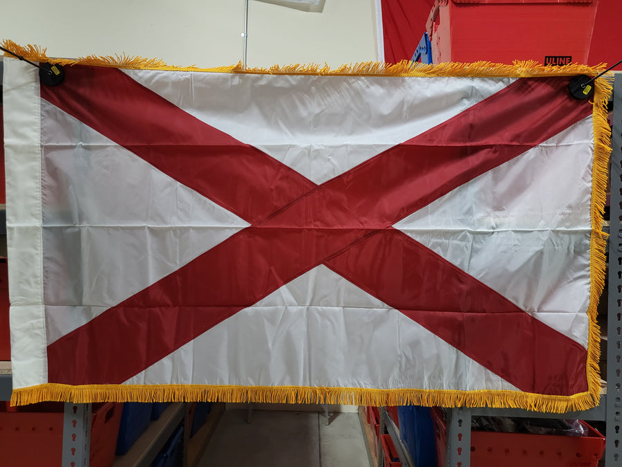 STATE OF ALABAMA NYLON FLAG WITH POLE-HEM & FRINGES