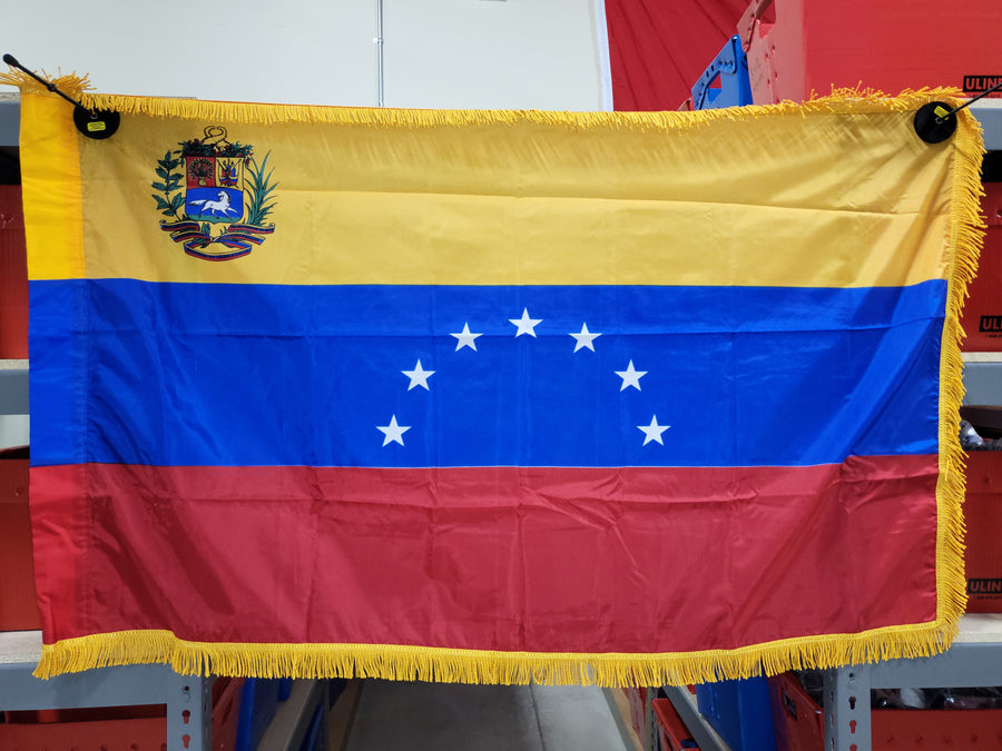 VENEZUELA NYLON FLAG WITH POLE-HEM & FRINGES