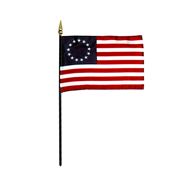 USA American Flag & Betsy Ross Flag 4x6 Inch Desk Set With Gold Base