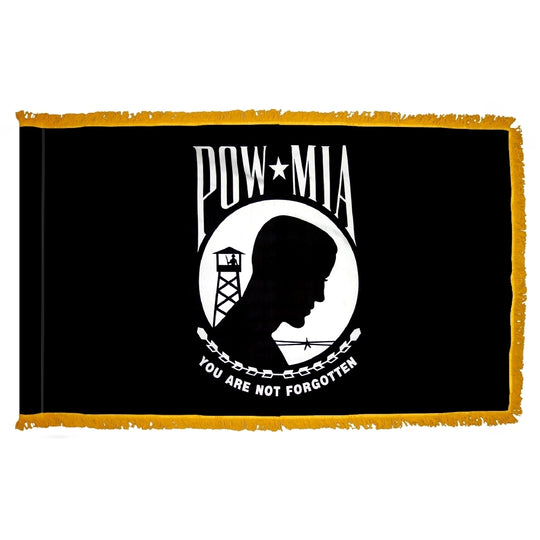 POW/MIA NYLON FLAG WITH POLE-HEM & FRINGES 3X5'