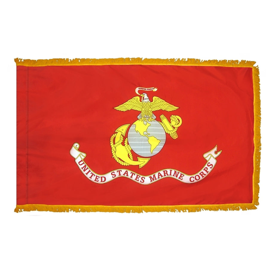 U.S. MARINE CORPS NYLON FLAG WITH POLE-HEM & FRINGES 3X5'