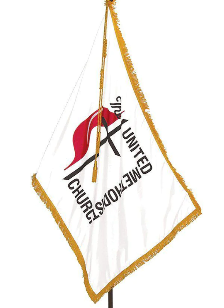UNITED METHODIST NYLON FLAG WITH POLE-HEM & FRINGES 3X5'