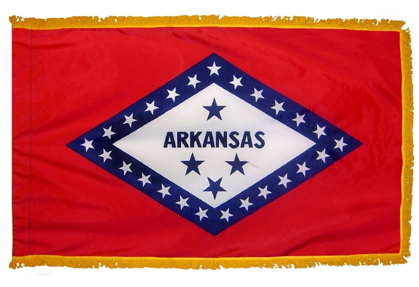 STATE OF ARKANSAS NYLON FLAG WITH POLE-HEM & FRINGES