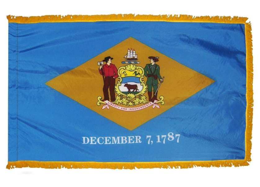 STATE OF DELAWARE NYLON FLAG WITH POLE-HEM & FRINGES
