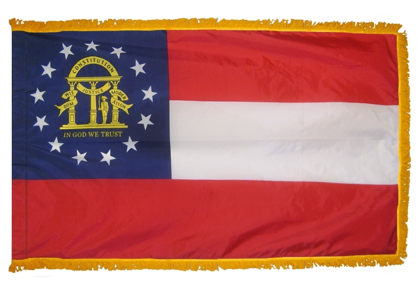 STATE OF GEORGIA NYLON FLAG WITH POLE-HEM & FRINGES