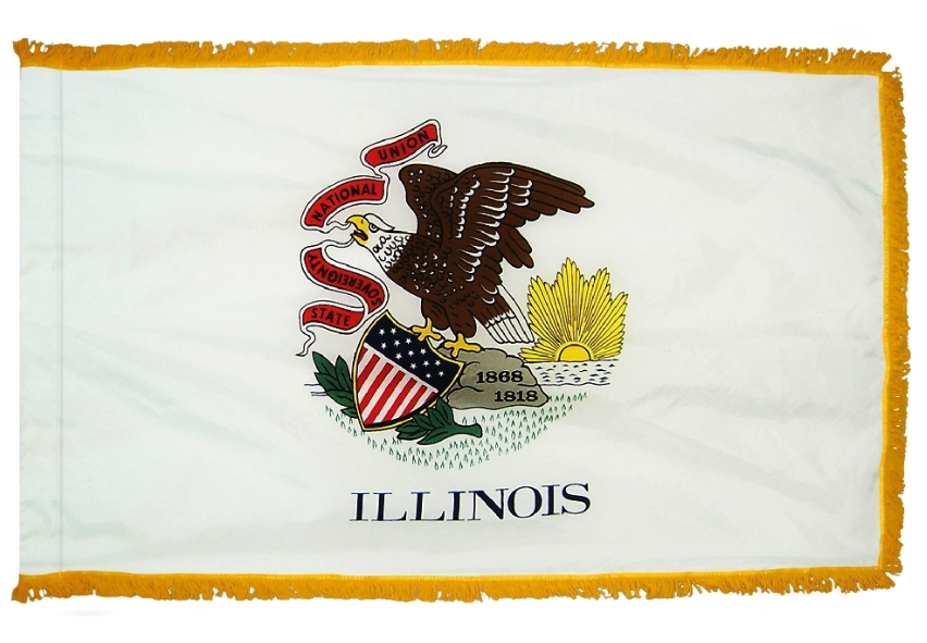 STATE OF ILLINOIS NYLON FLAG WITH POLE-HEM & FRINGES