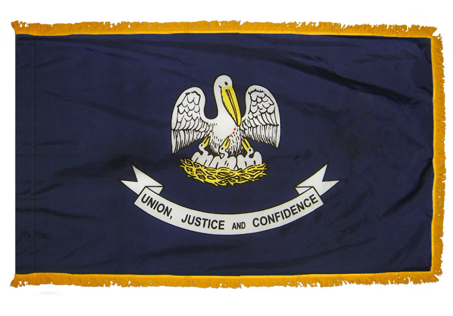 STATE OF LOUISIANA NYLON FLAG WITH POLE-HEM & FRINGES