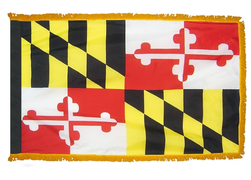 STATE OF MARYLAND NYLON FLAG WITH POLE-HEM & FRINGES