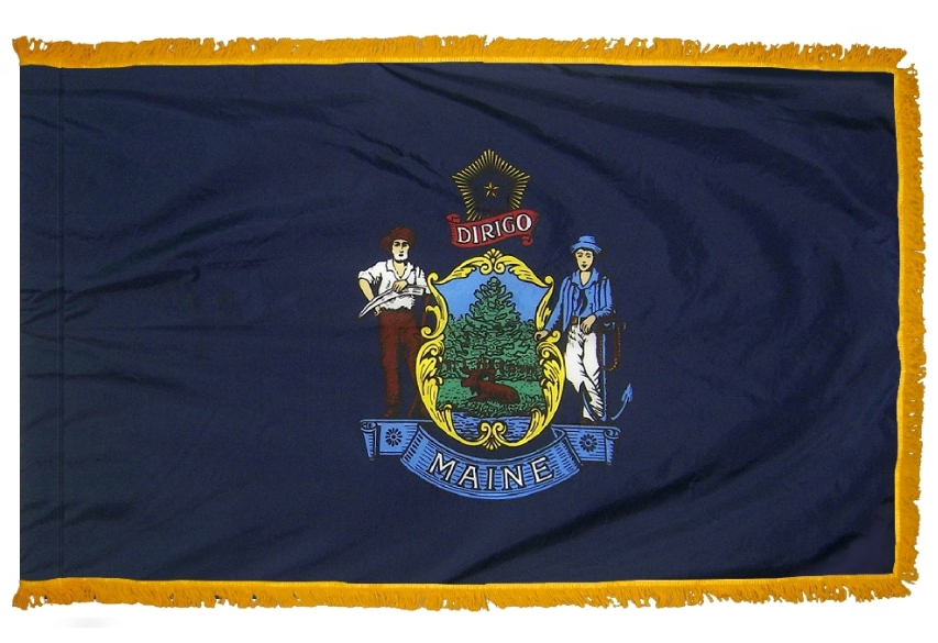 STATE OF MAINE NYLON FLAG WITH POLE-HEM & FRINGES