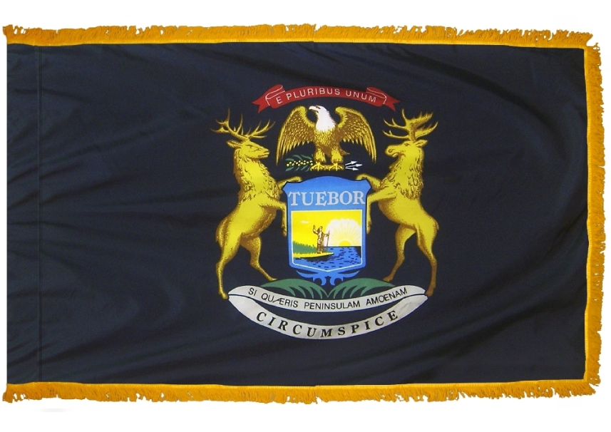 STATE OF MICHIGAN NYLON FLAG WITH POLE-HEM & FRINGES