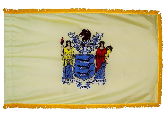 STATE OF NEW JERSEY NYLON FLAG WITH POLE-HEM & FRINGES